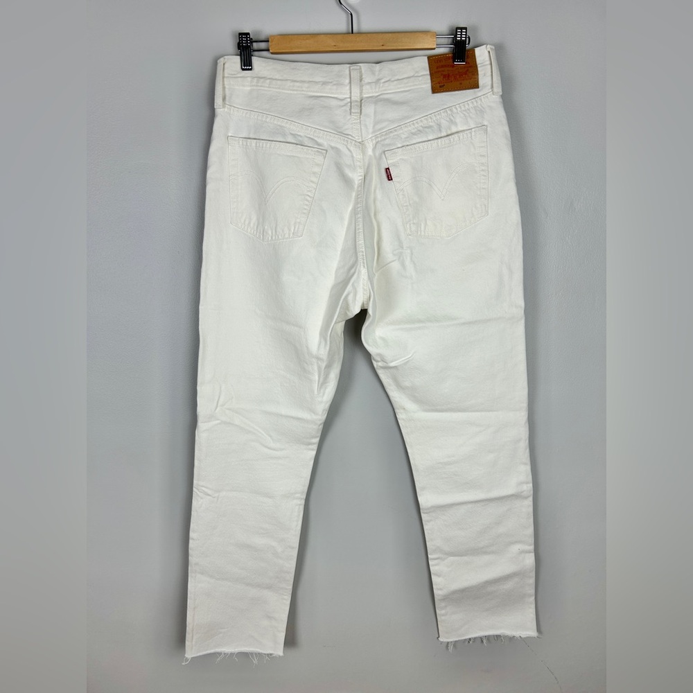 LEVI'S 501 Premium Jeans Cream 31 Cotton High Rise Neutral Spring Straight Leg - Picture 4 of 6